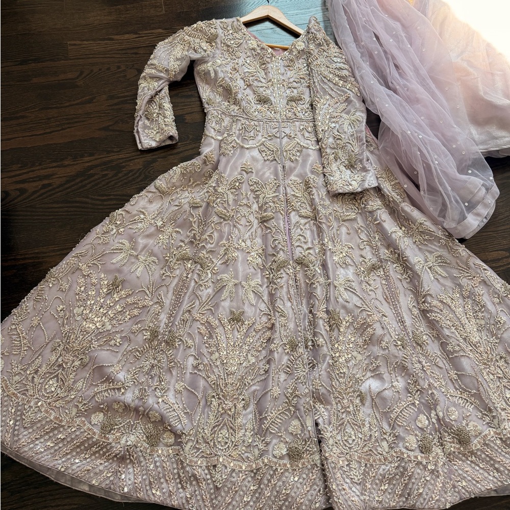 Lilac Embellished anarkali dress with lehnga skirt- pakistani dress